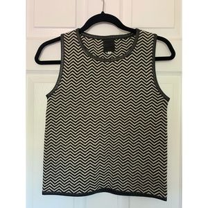 Anna Sui Zig Zag Leather Trim Knit Vest